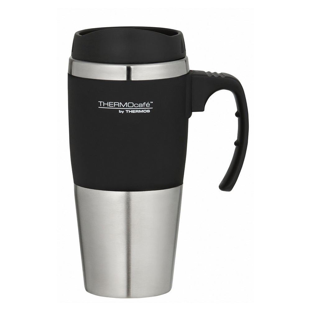 Thermocafe Stainless Steel Double Walled Durable Travel Mug Black trim 450ml