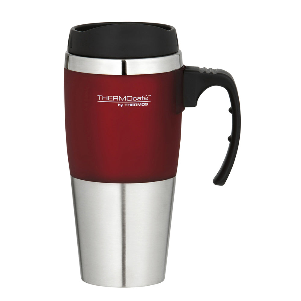 Thermocafe Stainless Steel Double Walled Durable Travel Mug Red trim 450ml