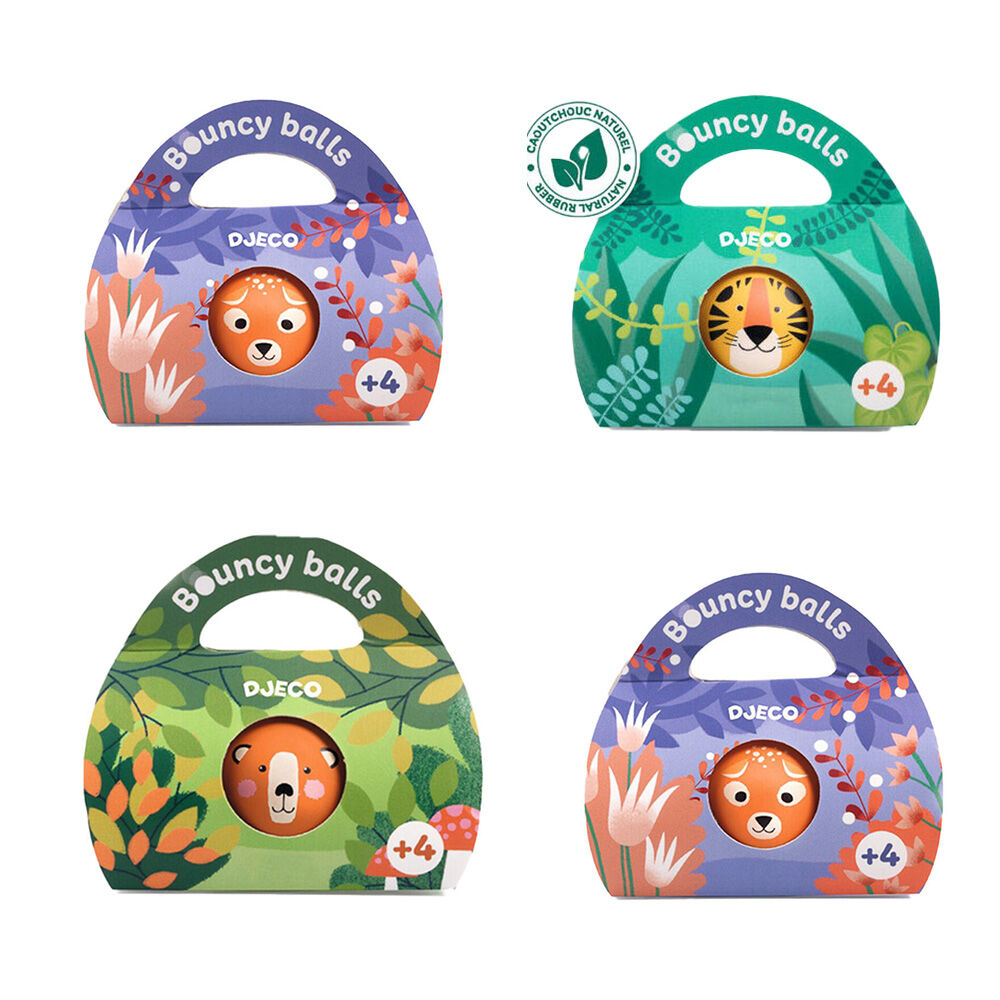 Djeco Rubber Bouncing Ball 10x9cm Kids/Children Classic Toy Assorted 4y+ (4 Pack)