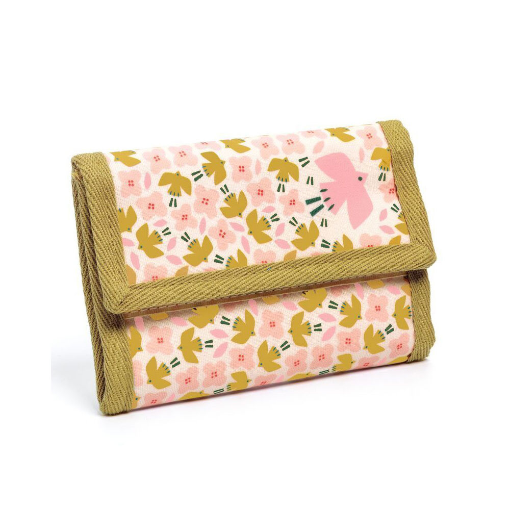 Djeco 14x10cm Bird Wallet Coated Canvas Kids Money Holder 3y+ Pink/Mustard