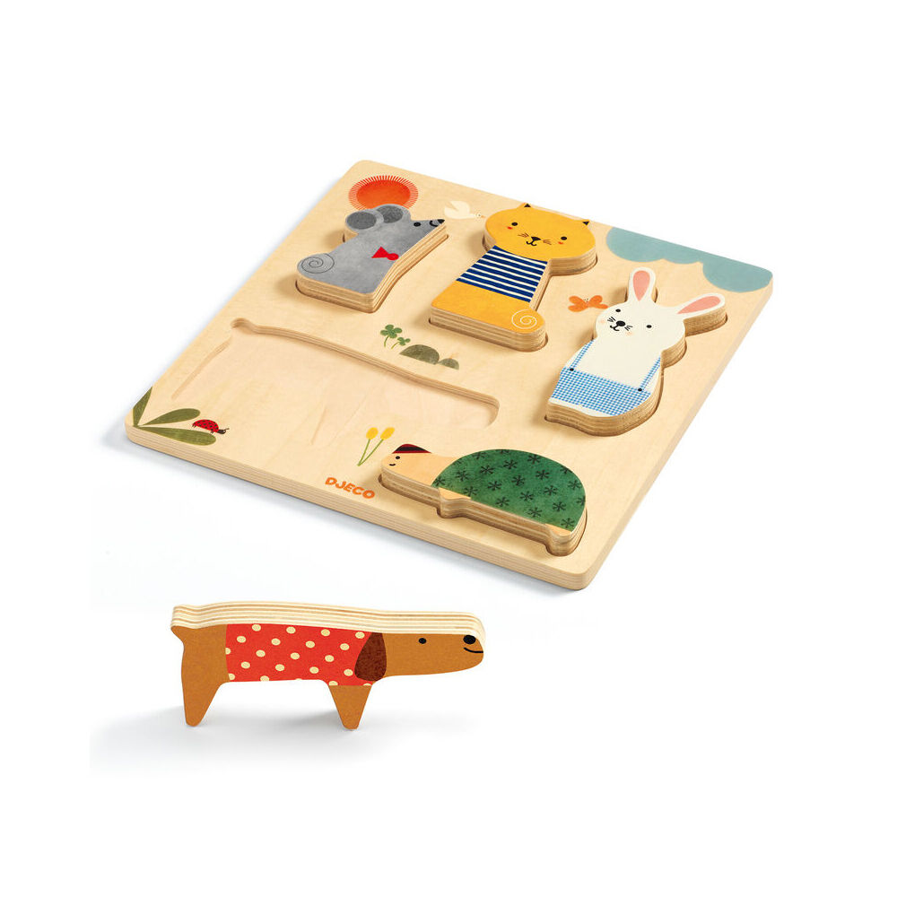 Djeco Woody Pet Animal Pet Wooden 3D Puzzle Kids/Children Play Toy 12m+ (5 Pieces)