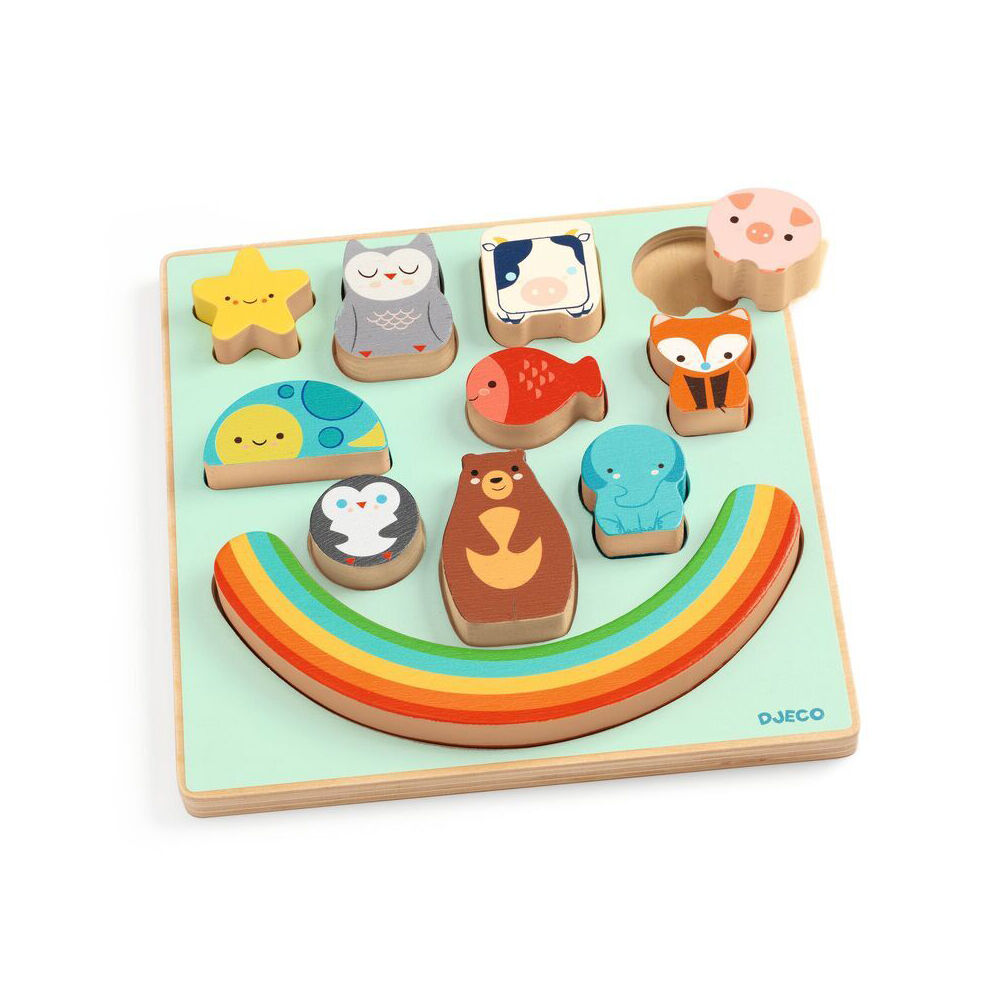 Djeco Puzz & Boom Rainbow Wooden Balancing Puzzle 21cm Toy Kids 18m+ (11 Pieces)