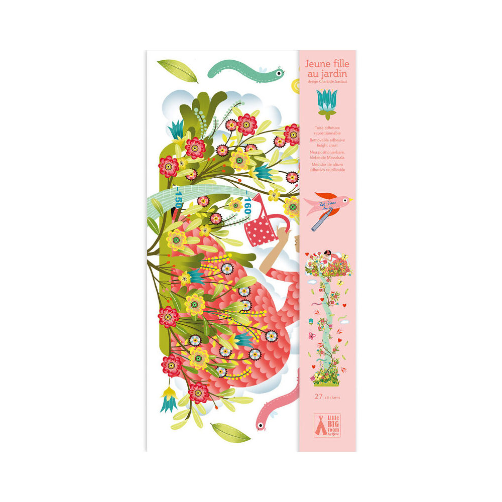Djeco Girl In The Garden Plastic Height Chart 62.5cm Wall Hanging Baby 0m+
