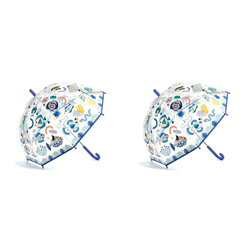 Djeco Fish Themed Colour Change PVC Child Umbrella Protection 67.5cm 3y+ (2 Pack)