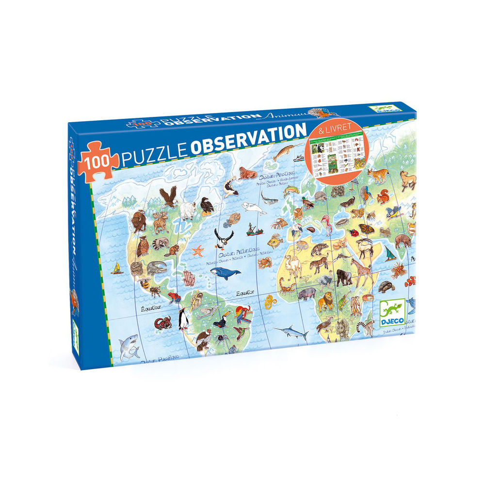 Djeco World Animals Observation Puzzle & Booklet Kids Game 34x23cm 5y+ (100 Pieces)