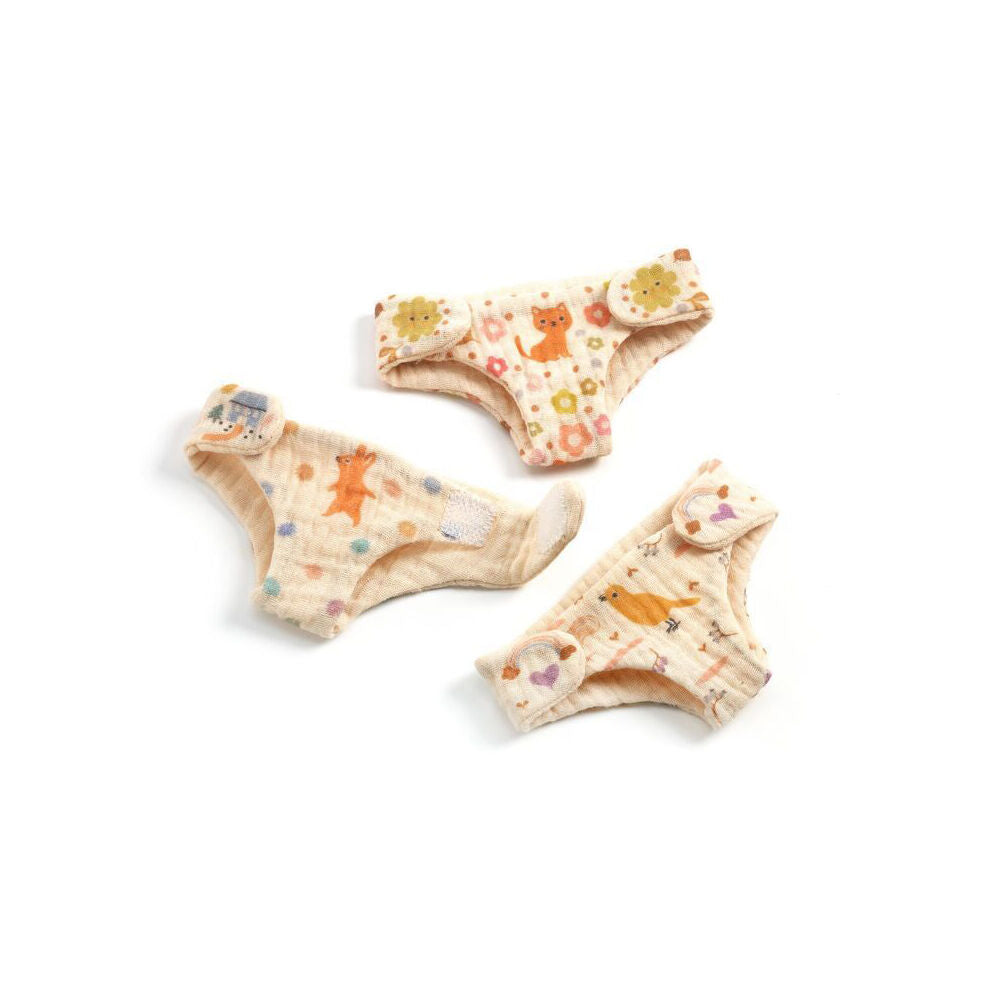 Djeco 3pc Djeco Cotton Nappies Diaper For Dolls Kids Children Pretend Play 2y+ (2 Pack) — image 3