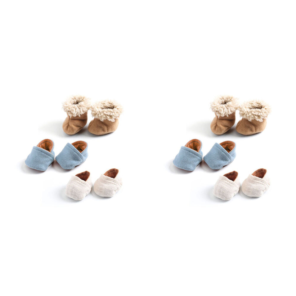 Djeco 3 Pairs Slippers/Shoes Accessory Kids Play Toy For 30-34cm Dolls 18m+ (2 Pack)