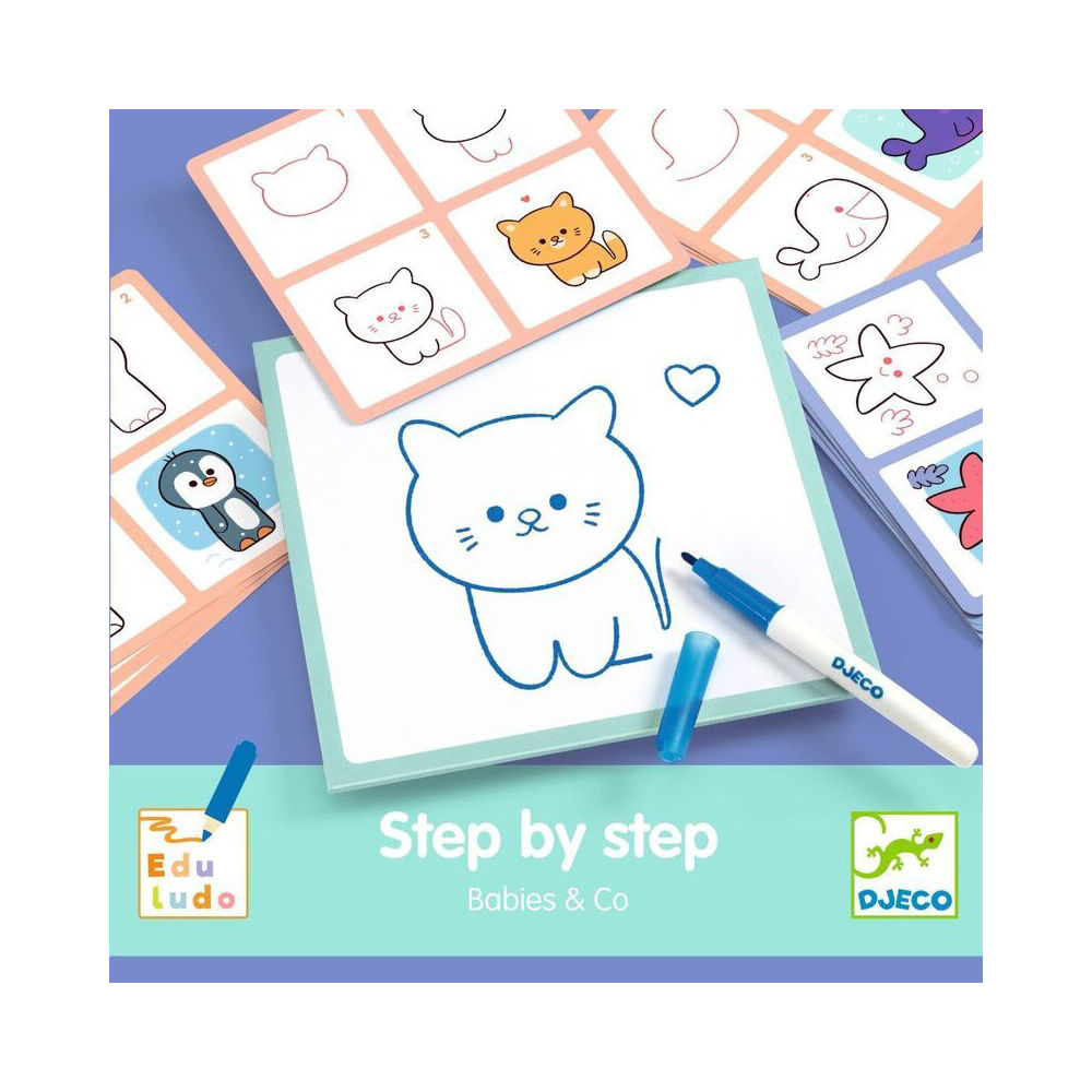 Djeco 4y+ Step by Babies & Co Animals Learn to Draw Kids Development Game — image 2
