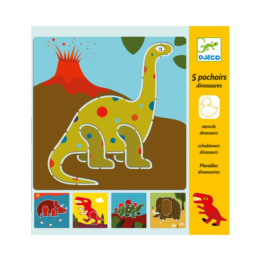 Djeco Dinosaurs Stencil Sheets Kids Art Drawing Educational Activity 4y+ (5 Pieces)