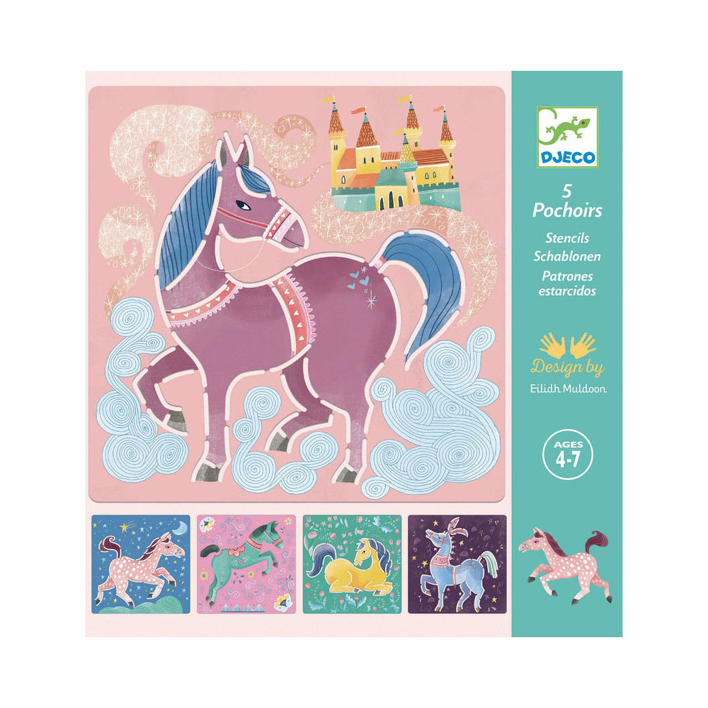 Djeco Plastic Horse Art/Craft 20x20cm Drawing Stencils Kids/Children 4y+ (5 Pieces)