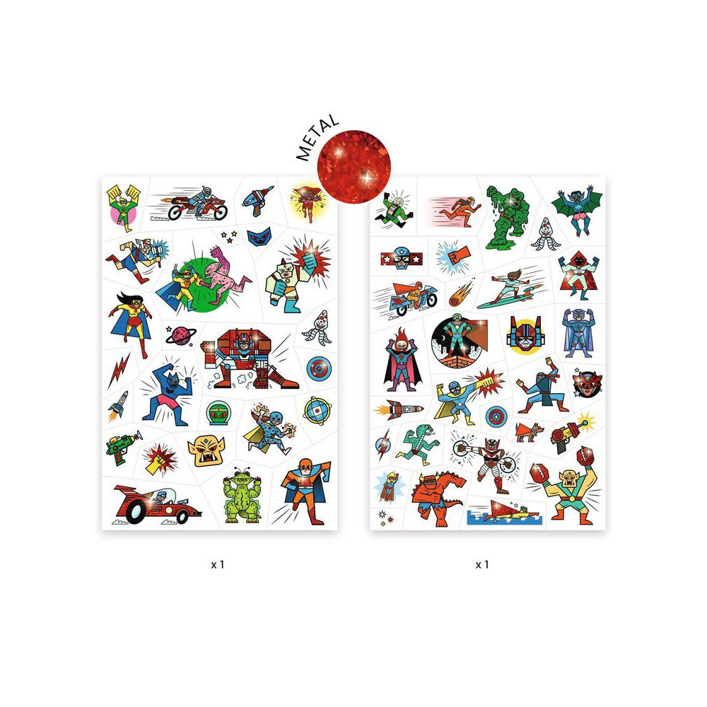 Djeco Heroes vs Villains Temporary/Fake Tattoos Sticker Party Kids 3y+ (50 Pieces) — image 2