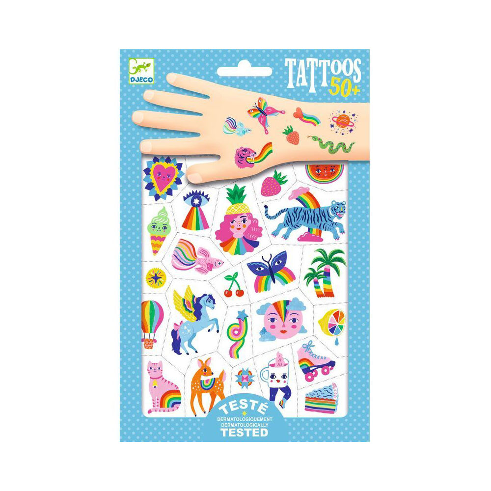 Djeco Rainbow Temporary/Fake Tattoos Sticker Fun Party Kids/Children 3y+ (50 Pieces)