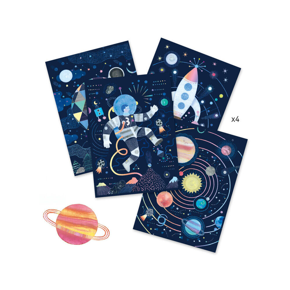 Djeco Cosmic Mission Scratch Cards w/ Stylus Art Activity Kit Kids 6y+ (4 Pieces) — image 3
