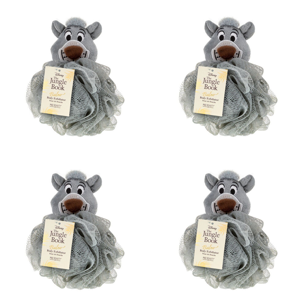 Disney The Jungle Book Baloo Body Exfoliator Shower Loofah Puff Grey (4 Pack)