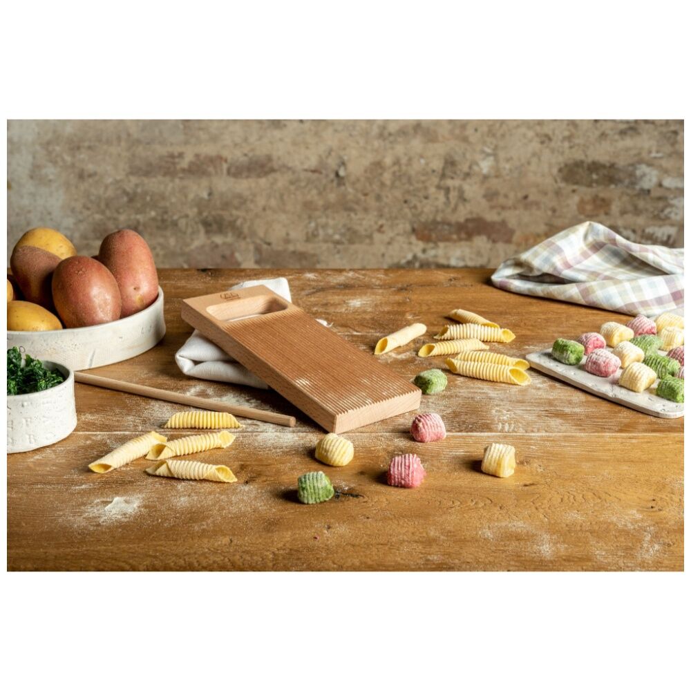 Marcato Wooden Gnocchi Rolling Board w/Garganelli Stick Pasta Making Accessory — image 3