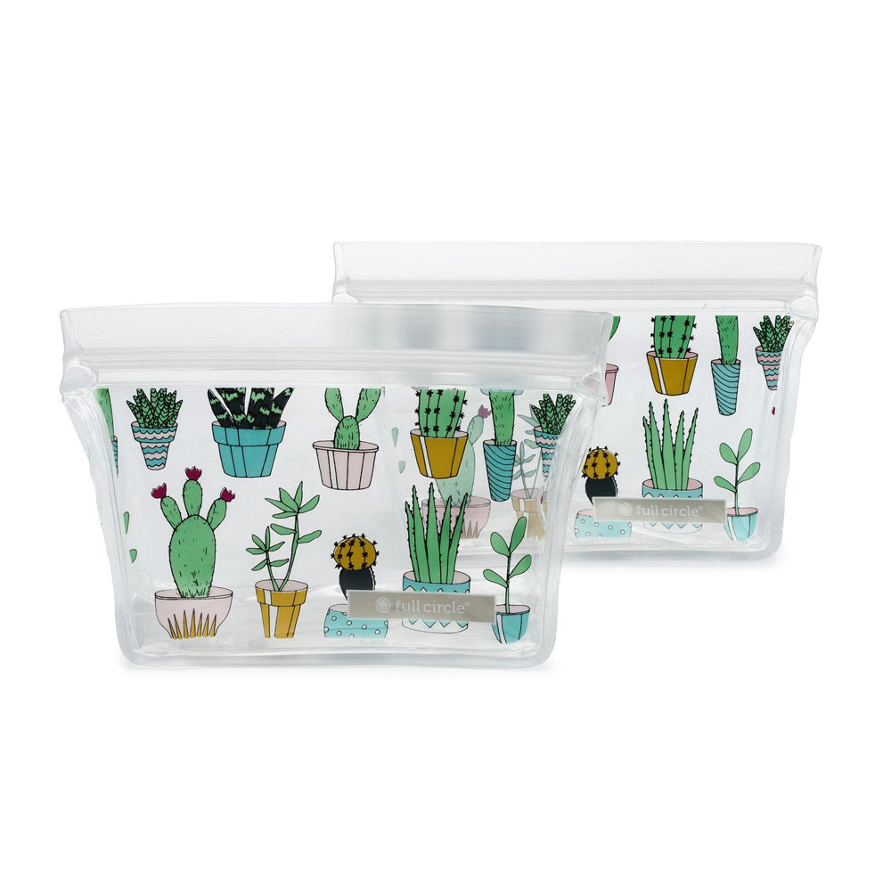 Full Circle Ziptuck Cactus Reusable Snack Bag Resealable Food Storage Set (2 Pack)