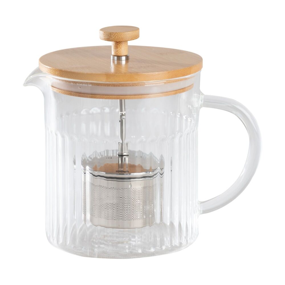 Euroline 1000ml Durable Glass Tea Pot w/Loose Leaf Infuser & Bamboo Lid