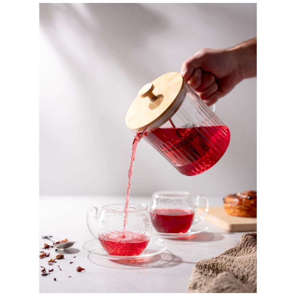 Euroline 1000ml Durable Glass Tea Pot w/Loose Leaf Infuser & Bamboo Lid — image 3