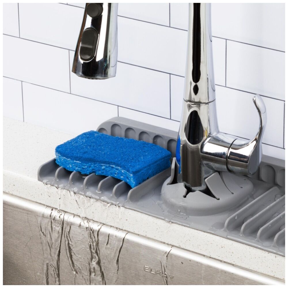 Progressive Silicone Sink Mat w/Splash Guard Adjustable Fit Kitchen Accessory — image 3