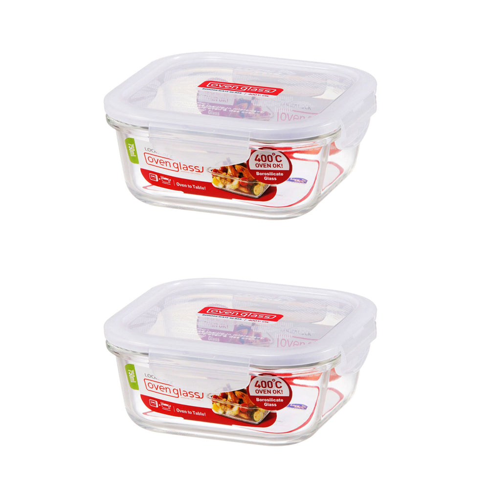 Locknlock 750ml Euro Square Borosilicate Glass Food Container - Clear (2 Pack)