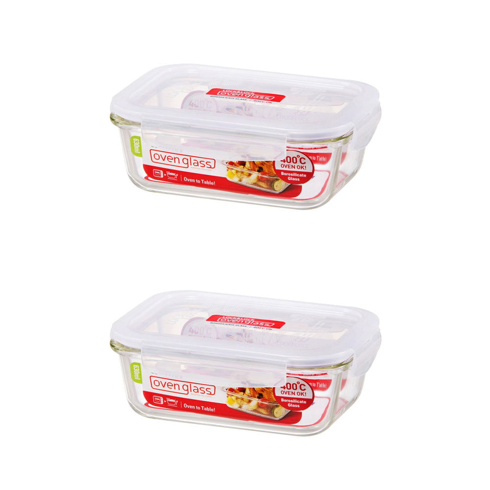 Locknlock 630ml Euro Rectangle Borosilicate Glass Food Container w/ Lid Clear (2 Pack)