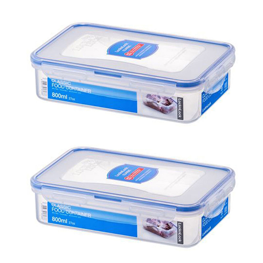 Locknlock 800ml Airtight Classic Rectangle Food Storage Container Short Clear (2 Pack)