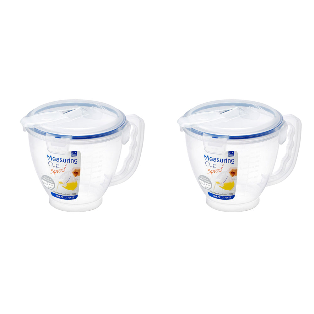 Locknlock 1L Classic Airtight Measuring Cup w/ Flip Cap Lid Container Clear (2 Pack)