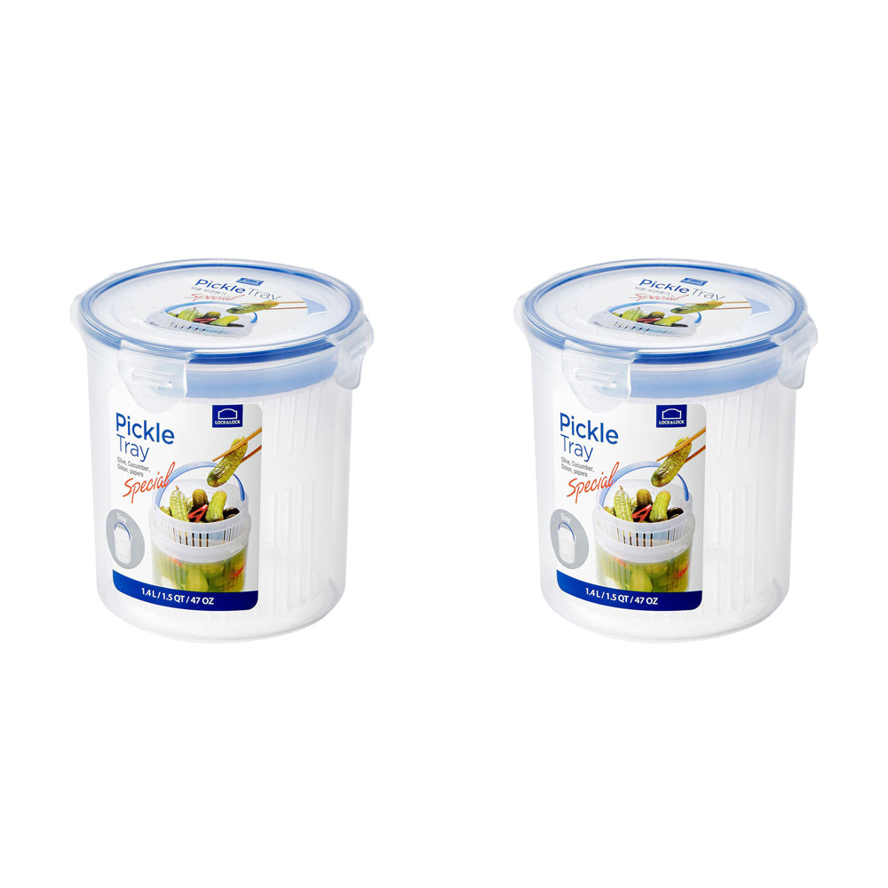 Locknlock 1.4L Airtight Classic Round Food Container w/ Draining Basket Clear (2 Pack)