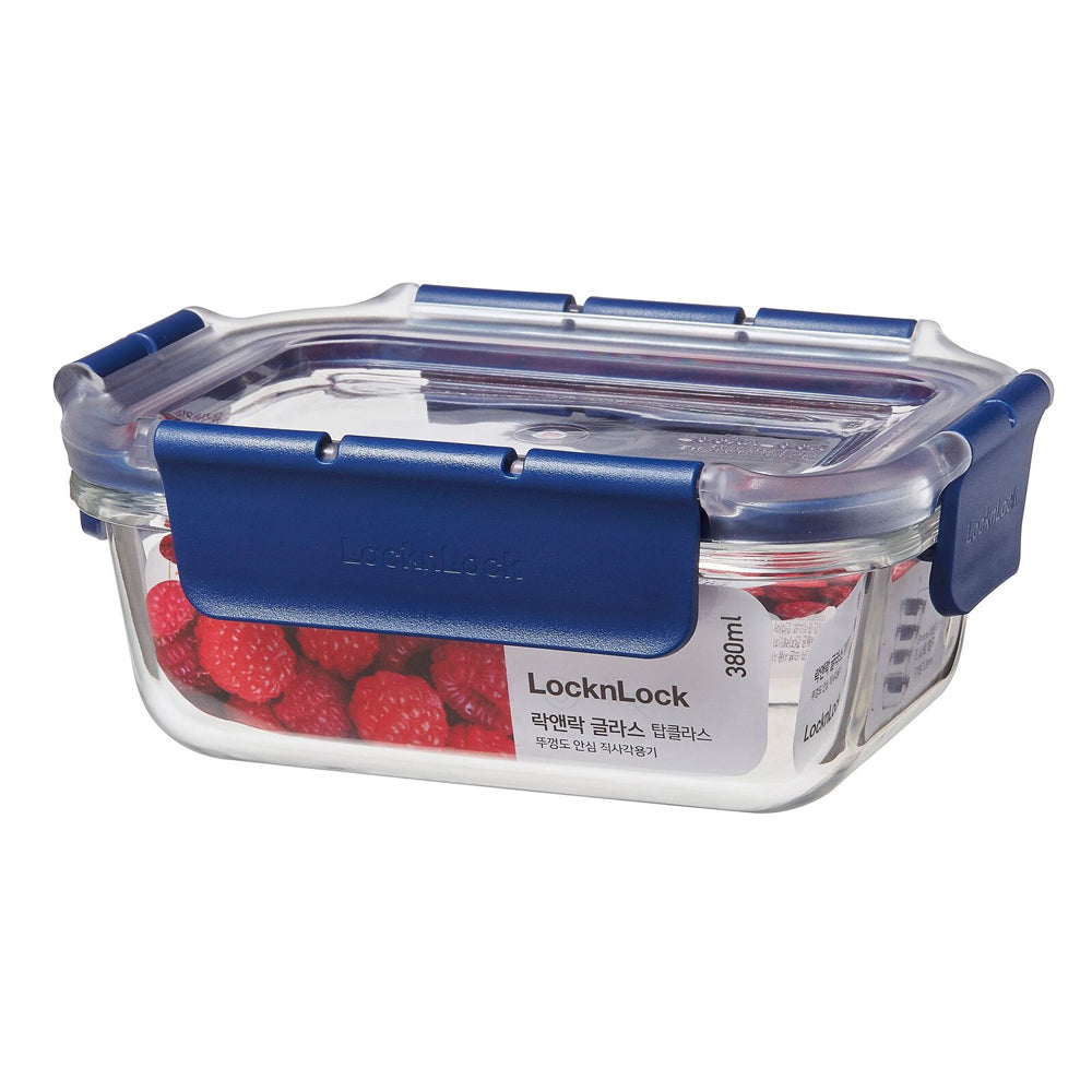 Locknlock Top Class 380ml/15cm Glass w/ Tritan Lid Rectangular Container Blue