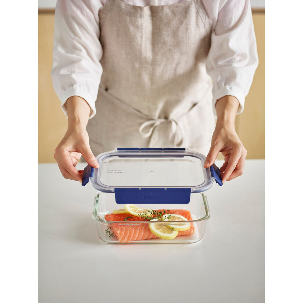 Locknlock Top Class 630ml/18cm Glass w/ Tritan Lid Rectangular Container Blue — image 3