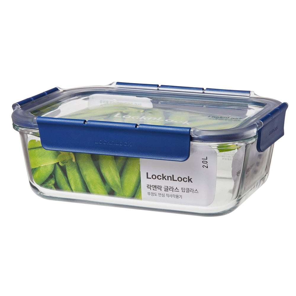 Locknlock Top Class 2L/25cm Glass w/Tritan Lid Rectangular Container Storage BLU