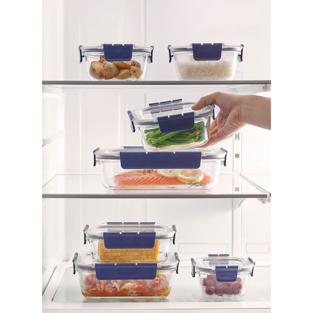 Locknlock Top Class 2L/25cm Glass w/Tritan Lid Rectangular Container Storage BLU — image 8