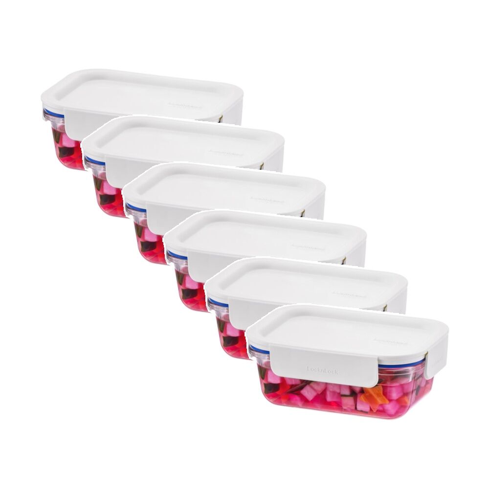 Locknlock Clear Glass Food Storage Container Microwave Safe 160ml White Lid (6 Pack)