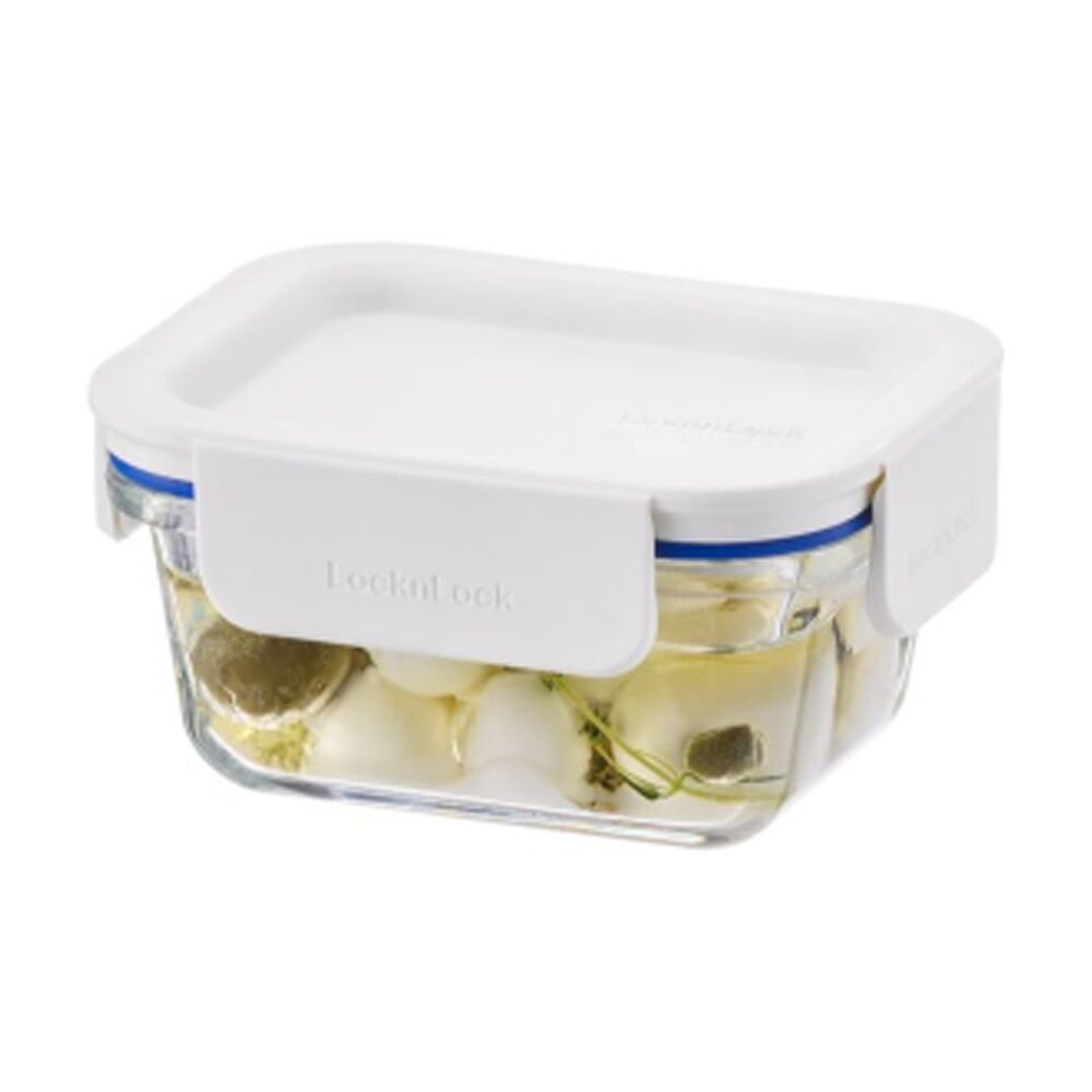 Locknlock 380ml White Lid Clear Glass Food Storage Container Microwave Safe