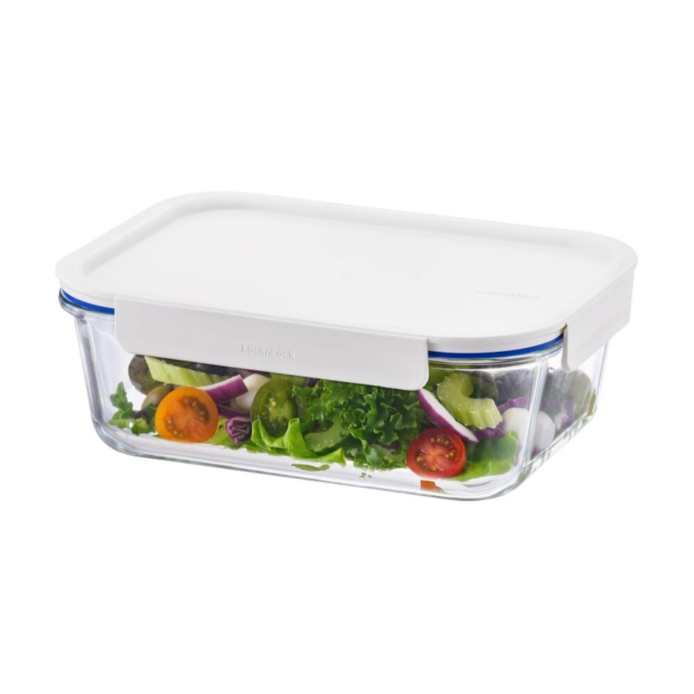 Locknlock 2L White Lid Clear Glass Food Storage Container Microwave Safe