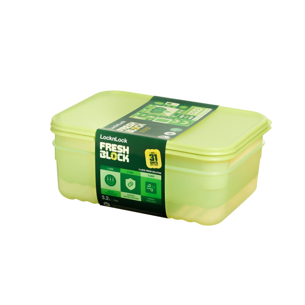 Wahu LocknLock Fresh Block 3.2L Food Storage Container Set 29.2x20.6cm Green (2 Pieces) — image 2