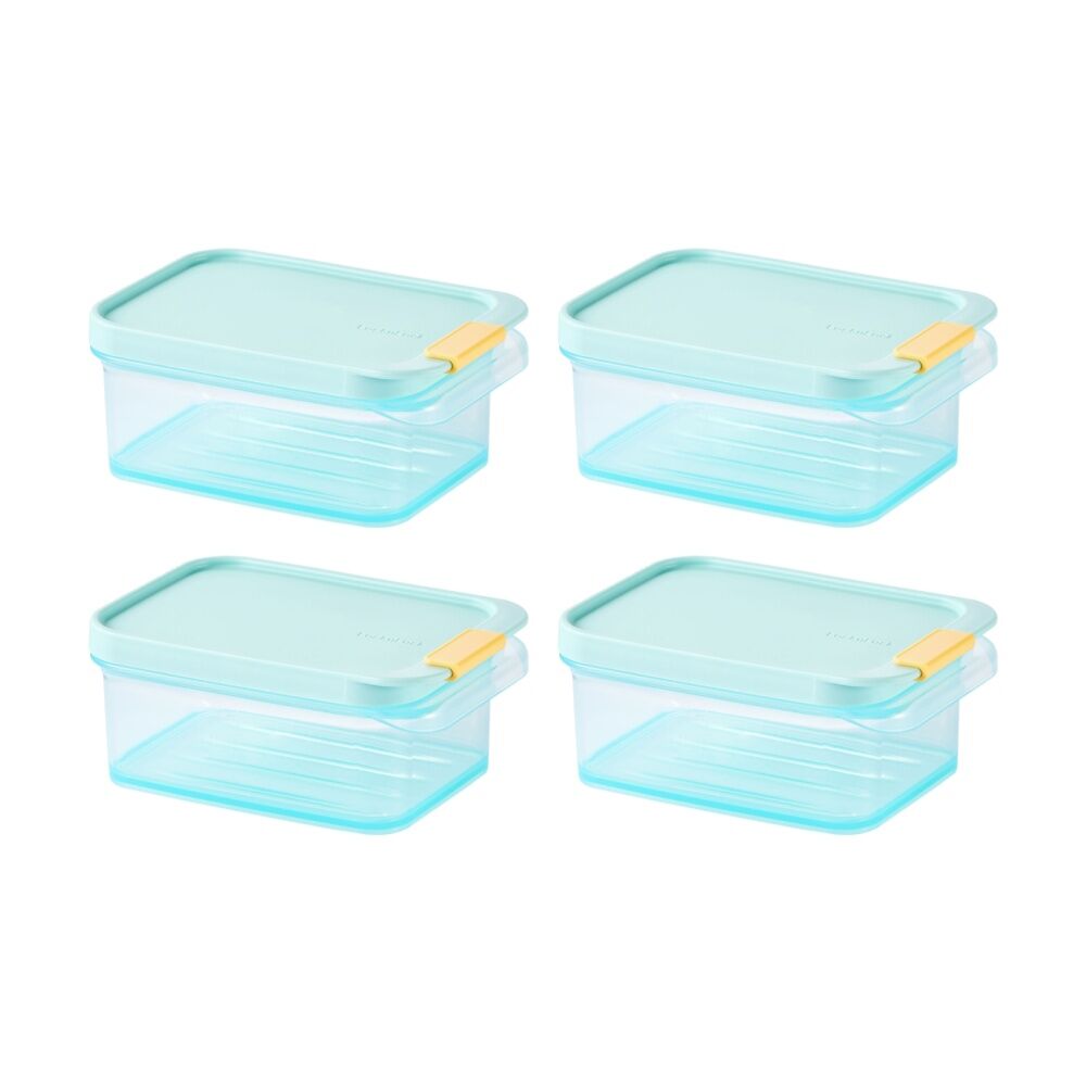 Locknlock Freezer Fit Food Storage Container Microwave Safe 450ml Blue Lid (4 Pack)