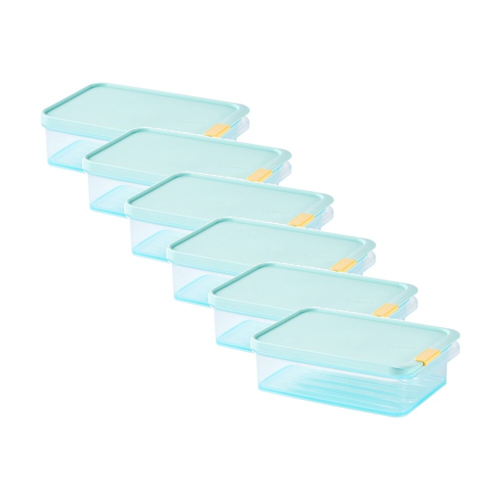 Locknlock Freezer Fit Food Storage Container Microwave Safe 1.05L Blue Lid (6 Pack)