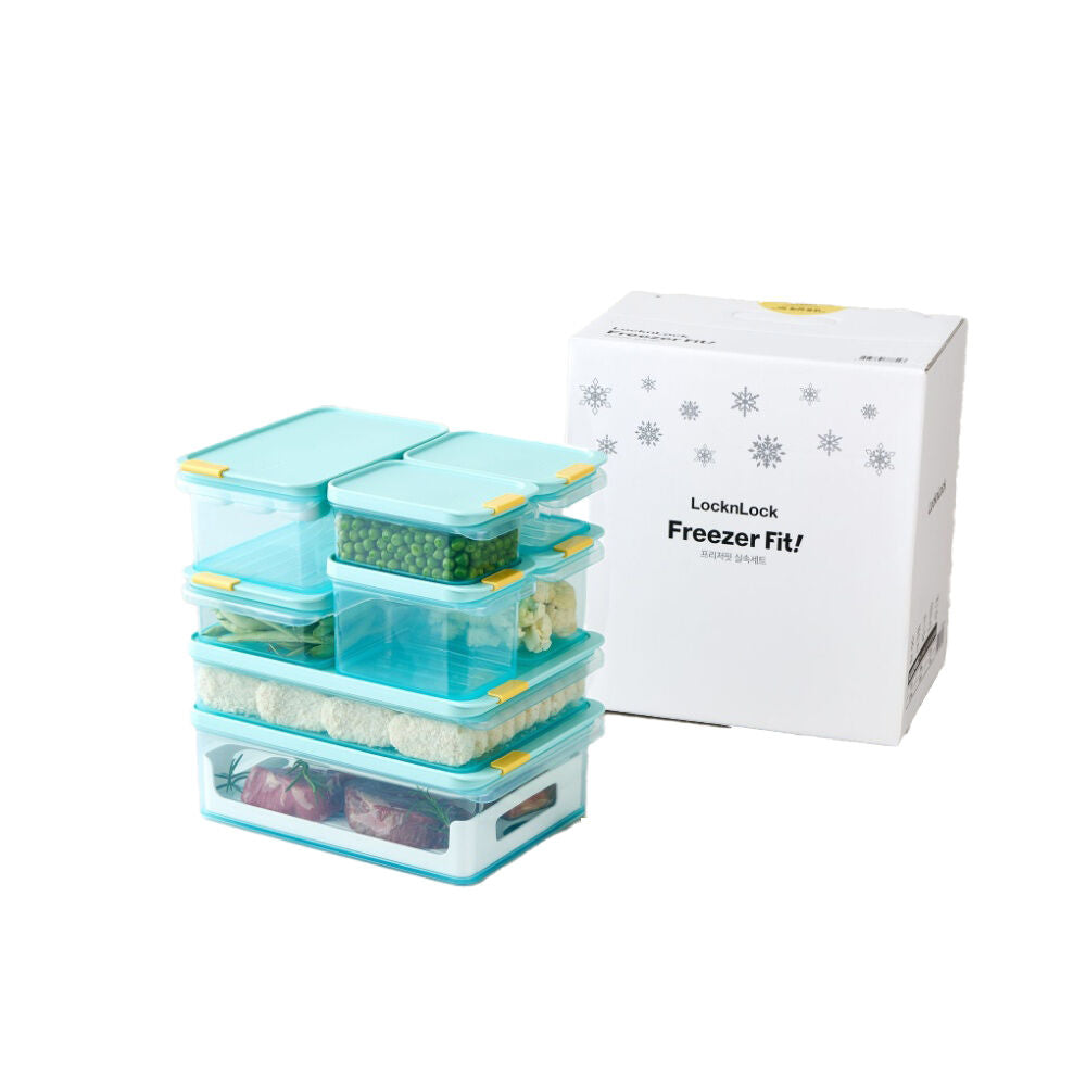 Locknlock Freezer Fit Food Storage Container Set Microwave Safe Blue (8 Pieces)
