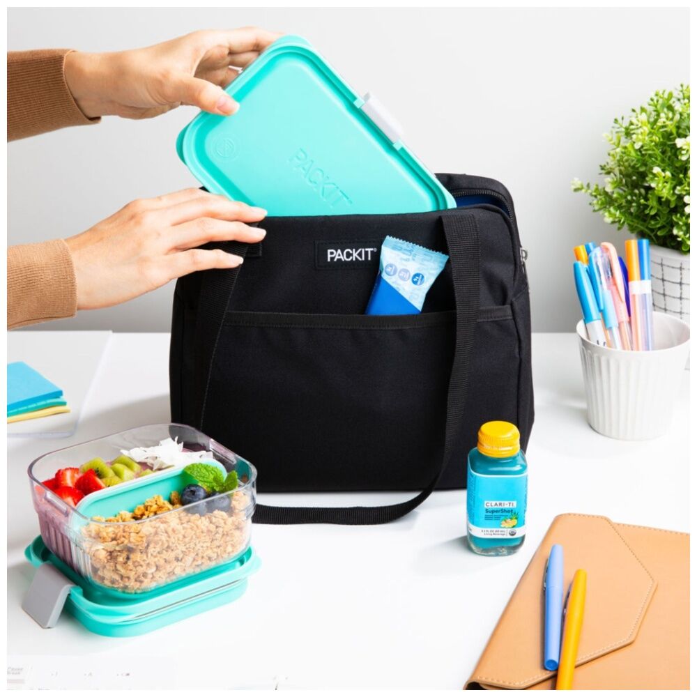 Packit Black Insulated Freezable Gel Lined Hampton Lunch Tote Bag School/Work — image 6