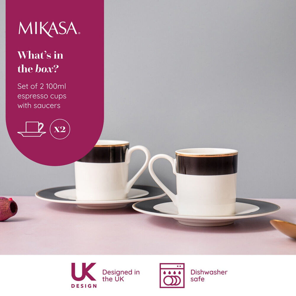 Mikasa Luxe Deco China Espresso Cups and Saucers with Block Stripe Set 100ml (4 Pieces) — image 8