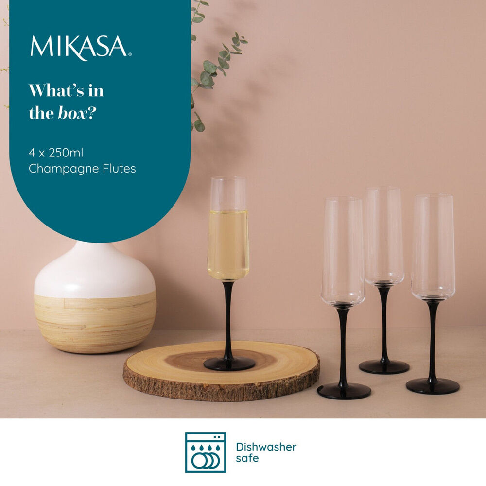 Mikasa Palermo Crystal Champagne Flute Tableware Dining Set, 250ml (4 Pieces) — image 3