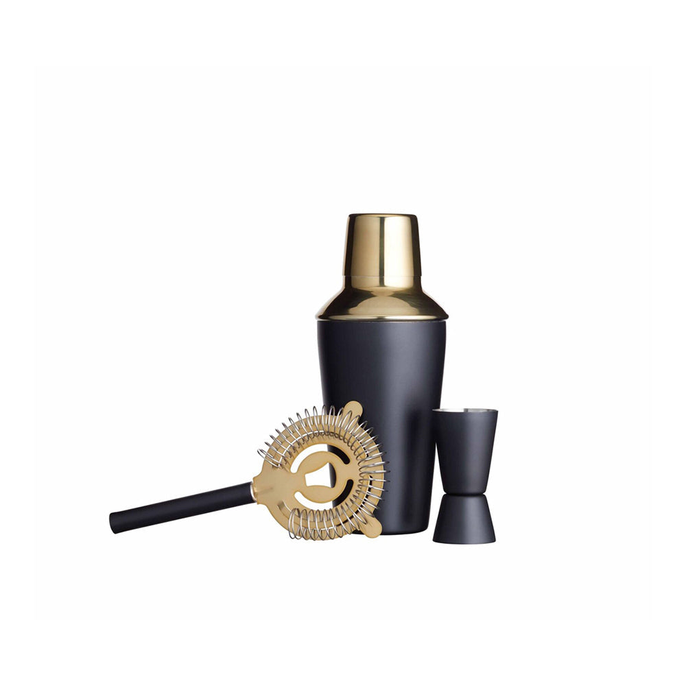 Barcraft Matte 500ml Cocktail Shaker/25ml/50ml Jigger/Strainer Set Black (3 Pieces)