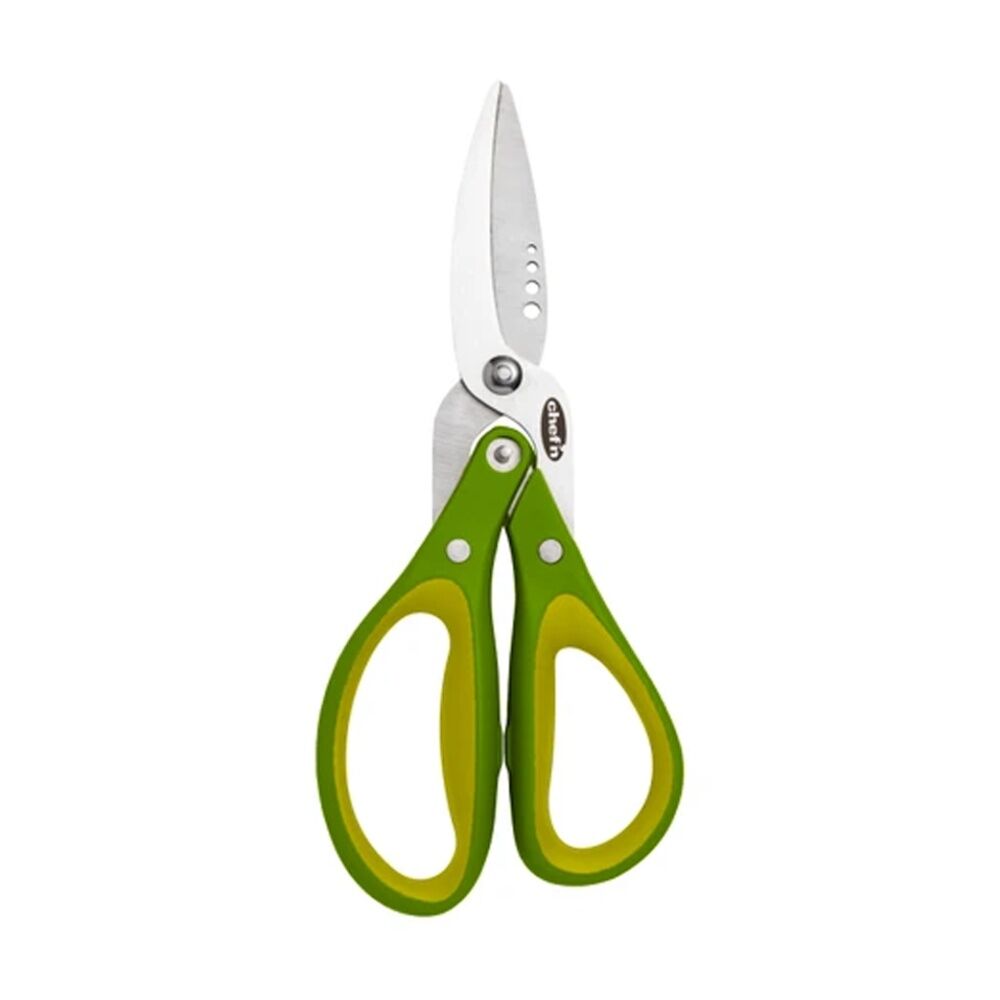 Chef'n FreshForce Herb Scissors - Dual-Gear Leverage For Easy Cutting - Stainless Steel Blades With Leaf Stripping Holes - Green Handles