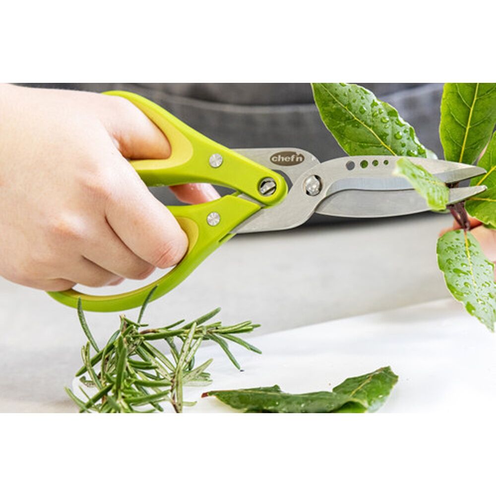 Chef'n FreshForce Herb Scissors - Dual-Gear Leverage For Easy Cutting - Stainless Steel Blades With Leaf Stripping Holes - Green Handles — image 6