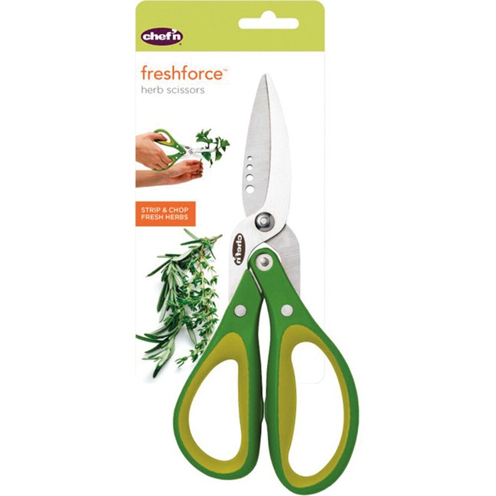 Chef'n FreshForce Herb Scissors - Dual-Gear Leverage For Easy Cutting - Stainless Steel Blades With Leaf Stripping Holes - Green Handles — image 8