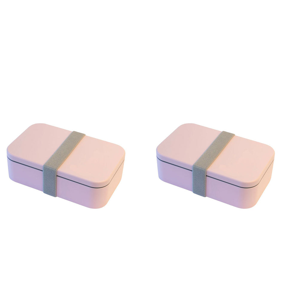 Cuisena Rectangular Bento Lunch Box Food Container w/ Utensils Cutlery Pink (2 Pack)