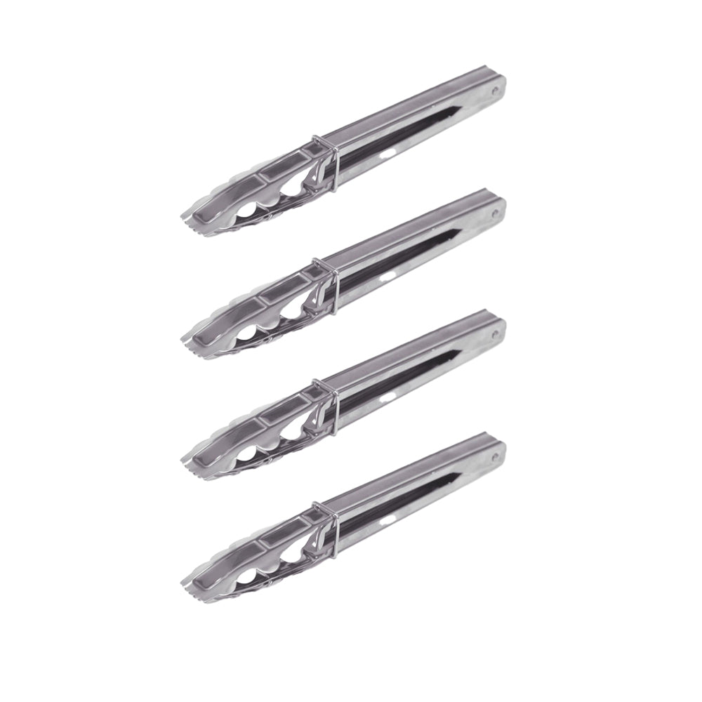 Cuisena Silver Stainless Steel 22cm Locking Tongs Kitchen Cooking Utensil (4 Pack)