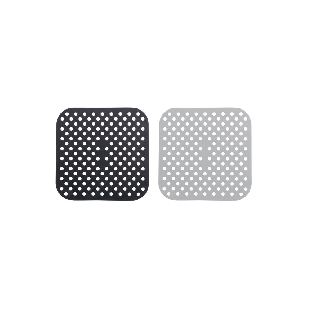 Cuisena Air Fryer Silicone Reusable Square Mat Black & Grey 18.5cm (2 Pieces)