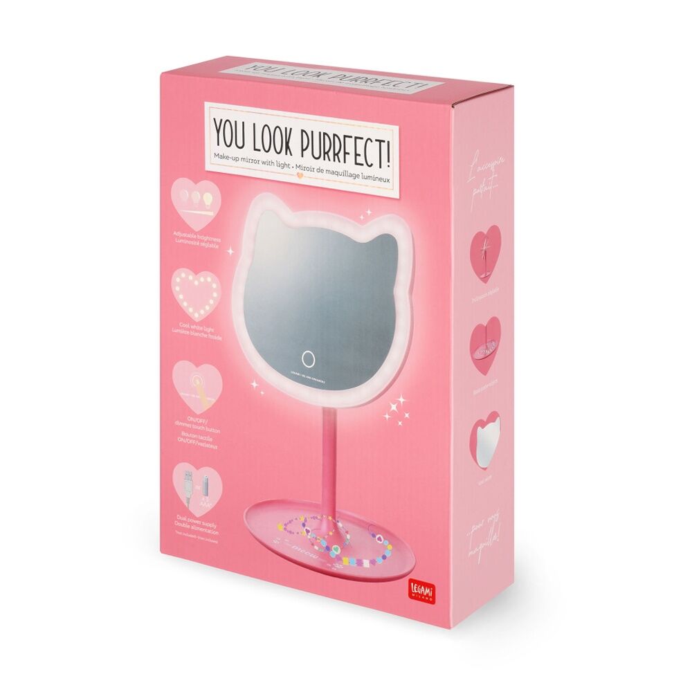 Legami Cat Shaped Make Up Mirror You Look Purrfect 33 LED Battery USB Dimmer — image 6